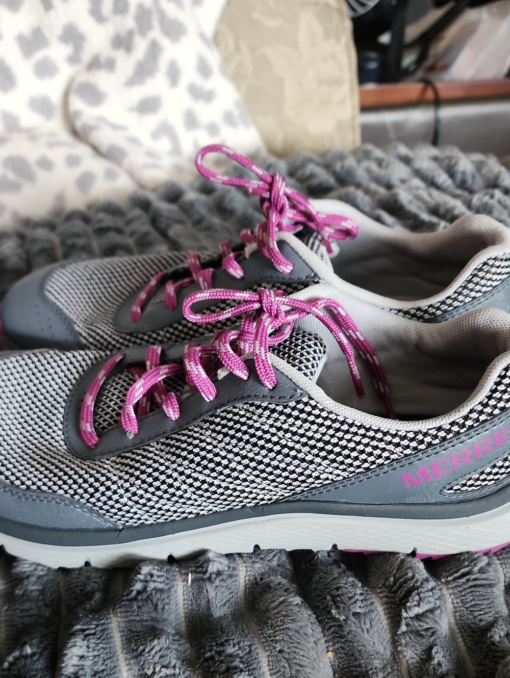 Merrell Women's Gray Mesh Sneakers with Pink Laces
